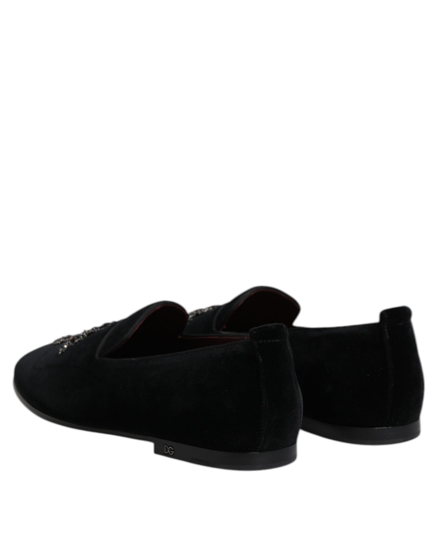 Dolce & Gabbana Black Velvet Embellished Loafer Slip On Shoes