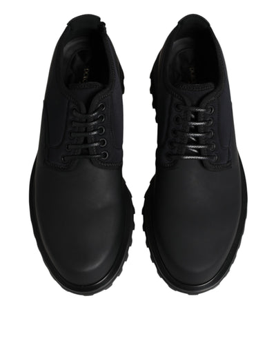 Dolce & Gabbana Black Leather Lace Up Trekking Dress Shoes