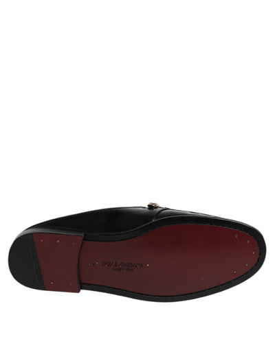 Dolce & Gabbana Black Leather DG Chain Embellished Sandals Shoes