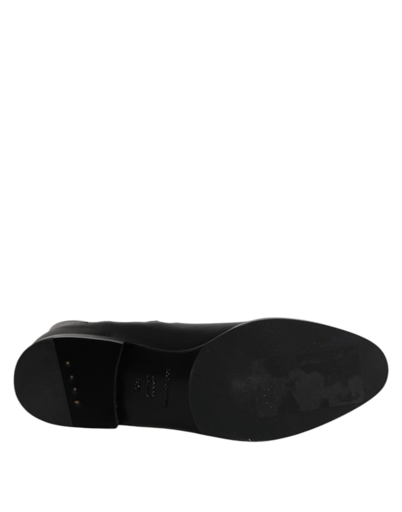 Dolce & Gabbana Black Leather Flats Logo Short Boots Shoes