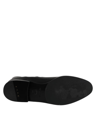 Dolce & Gabbana Black Leather Flats Logo Short Boots Shoes