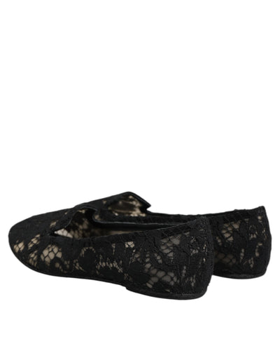 Dolce & Gabbana Black Taormina Lace Slip On Flats Shoes