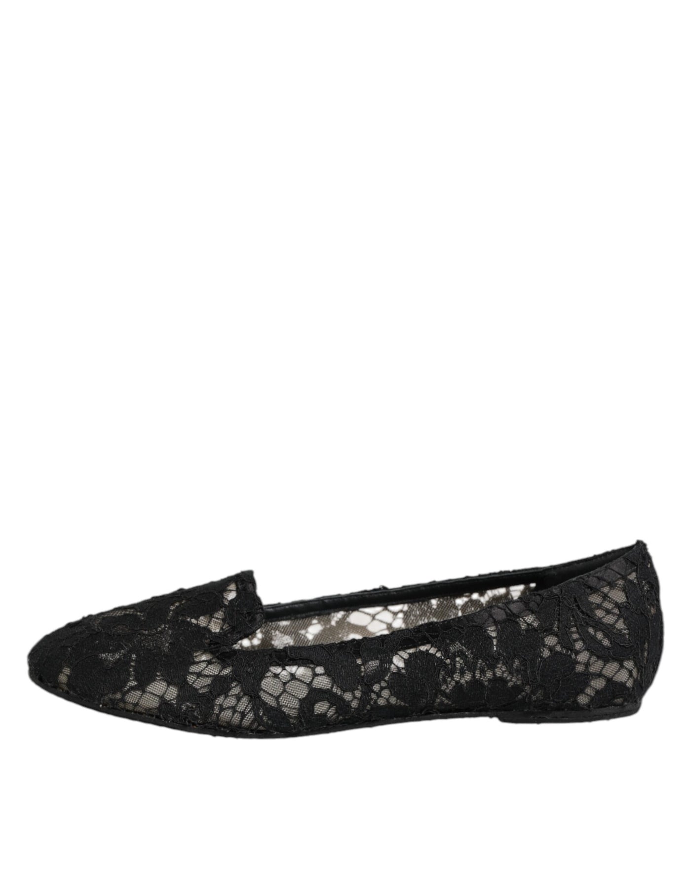 Dolce & Gabbana Black Taormina Lace Slip On Flats Shoes
