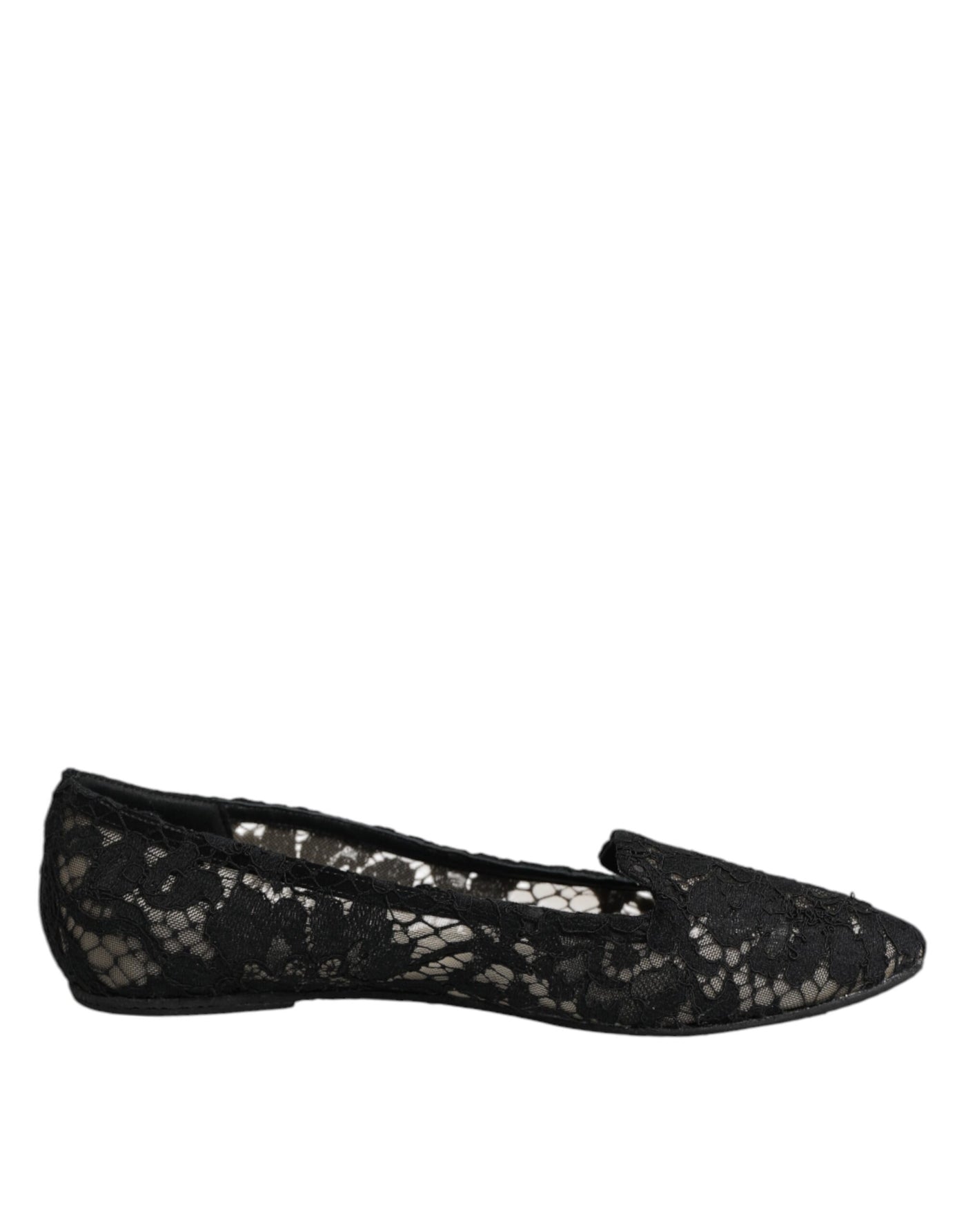 Dolce & Gabbana Black Taormina Lace Slip On Flats Shoes