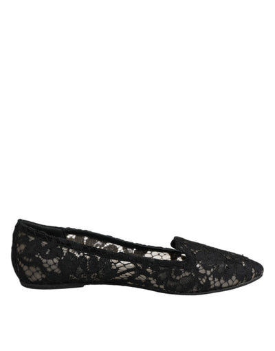 Dolce & Gabbana Black Taormina Lace Slip On Flats Shoes