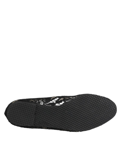 Dolce & Gabbana Black Taormina Lace Slip On Flats Shoes