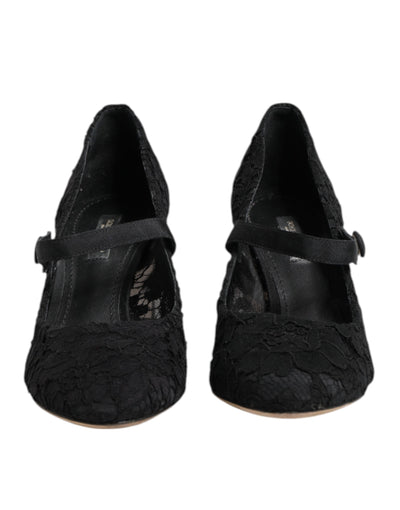 Dolce & Gabbana Black Mary Jane Taormina Lace Pumps Shoes