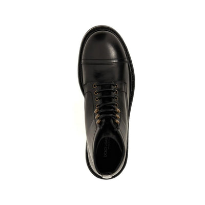 Dolce & Gabbana Black Calfskin Lace-Up Boots