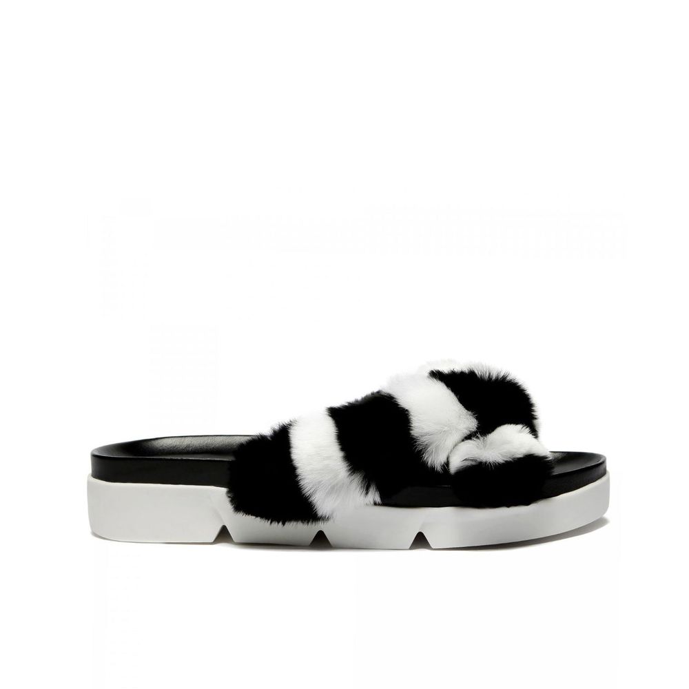 Stuart Weitzman Black Fur Slippers