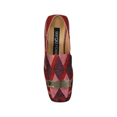 Sergio Rossi Red Fabric Slip-On Loafers