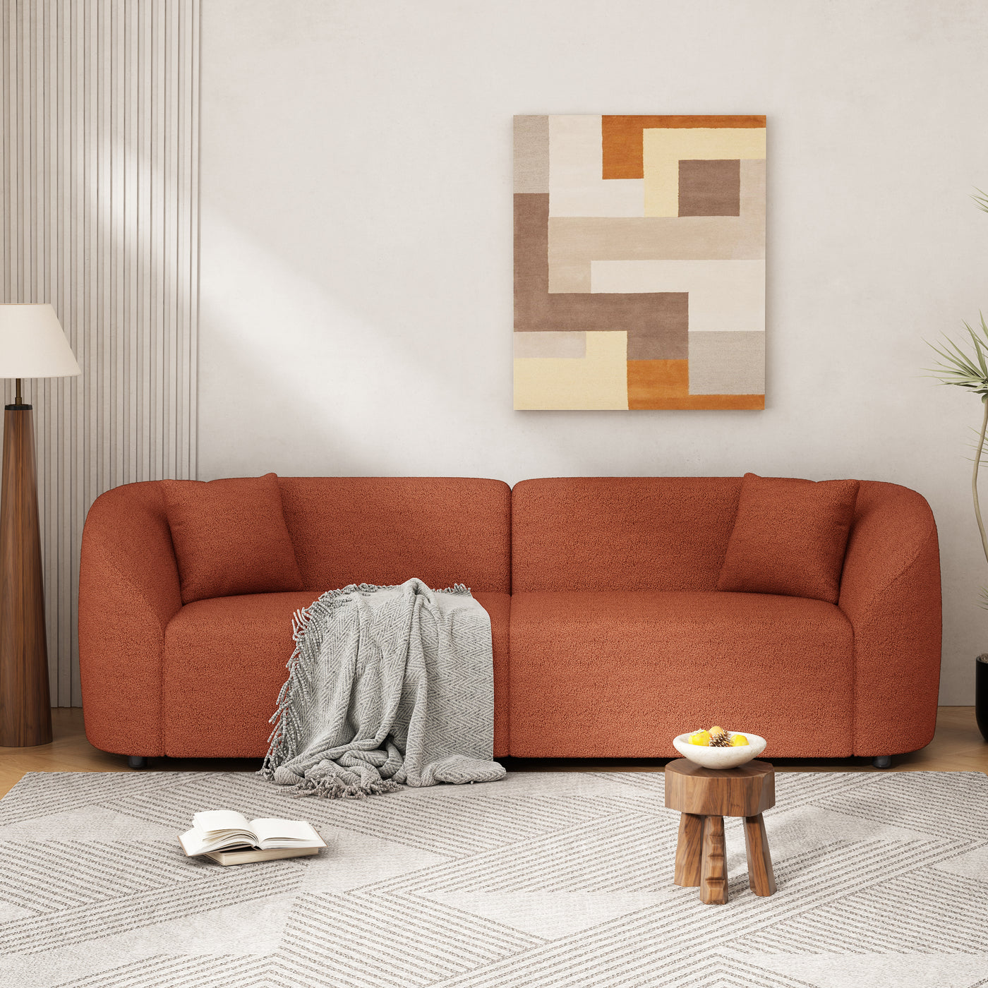 87' Curved Contemporary Sofa in Orange: Plush Seating, Streamlined Design, and Durable Frame – Ideal for Stylish Living Spaces