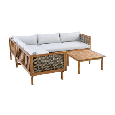 SECTIONAL SEATING GROUP WITH WATERPROOF CUSHIONS - PREMIUM OUTDOOR SOFA SET(LIGHT GRAY CUSHION)
