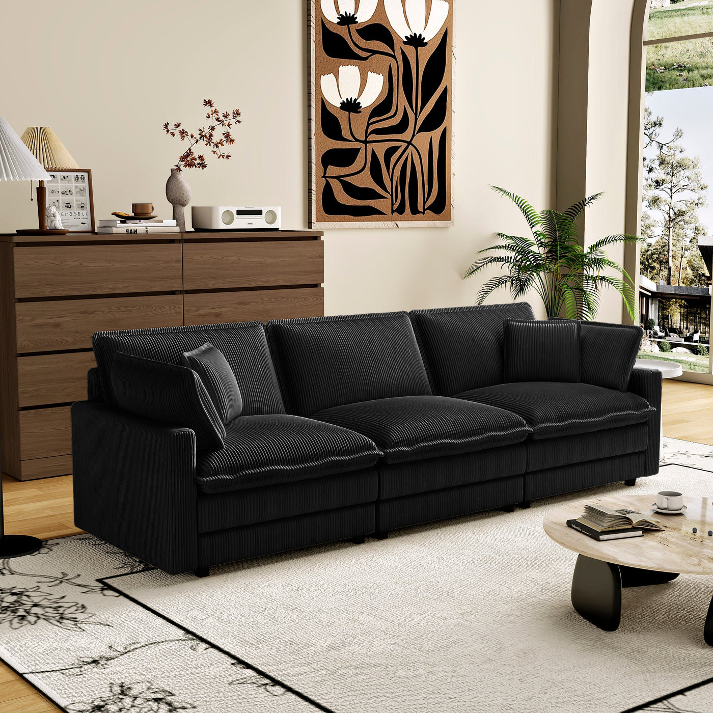 Modular Sectional Sofa,Deep Seat Couch for Living Room , 4 Pillow, Modern L-Shaped Sofa for Living Room Bedroom Apartment,BLACK