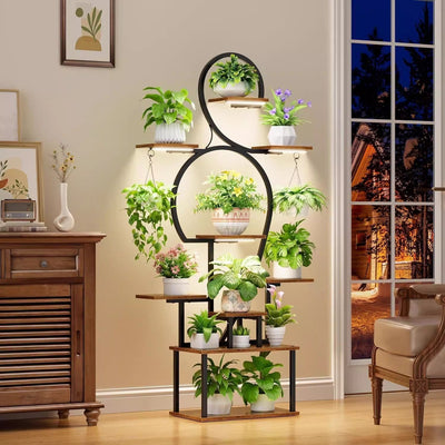 Plant Stand Indoor with Grow Light, 9-Tiered 63' Tall Indoor Plant Shelves for Multiple Plants, Large Metal Plant Shelf, Lighted Plant Stand for Indoor, Balcony, Living Room