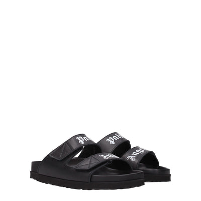Palm Angels Black Leather Slippers