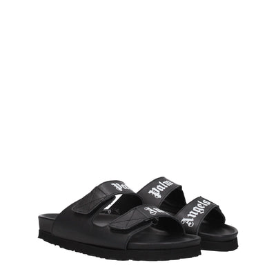 Palm Angels Black Leather Flat Sandals