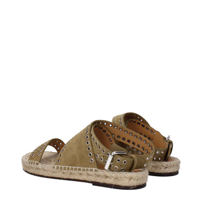 Isabel Marant Green Leather Flat Sandals