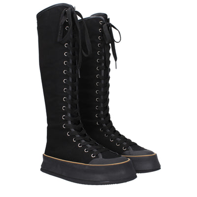 Max Mara Black Fabric Lace-Up Boots