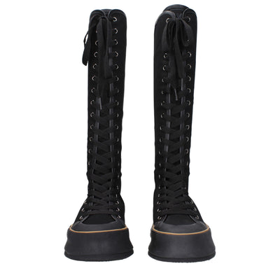 Max Mara Black Fabric Lace-Up Boots