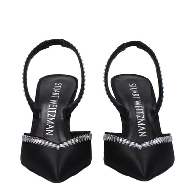 Stuart Weitzman Black Satin Stiletto Heel Sandals