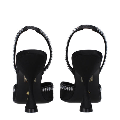 Stuart Weitzman Black Satin Stiletto Heel Sandals