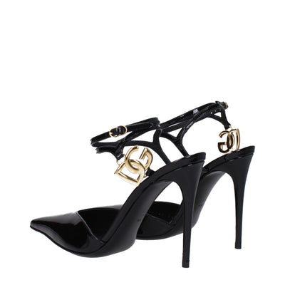 Dolce & Gabbana Black Leather Stiletto Heel Sandals