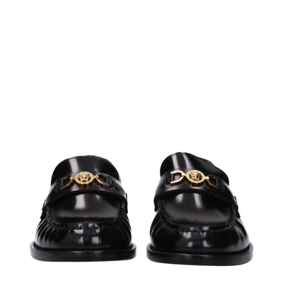 Versace Black Leather Slip-On Loafers
