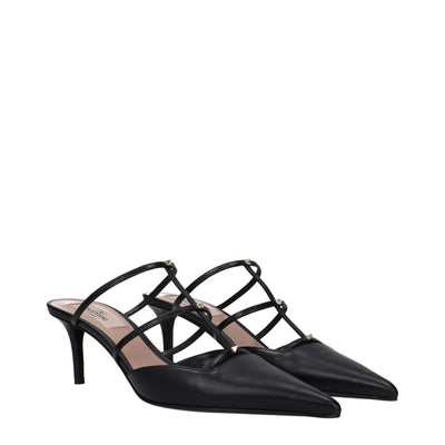 Valentino Garavani Black Leather Flat Sandals