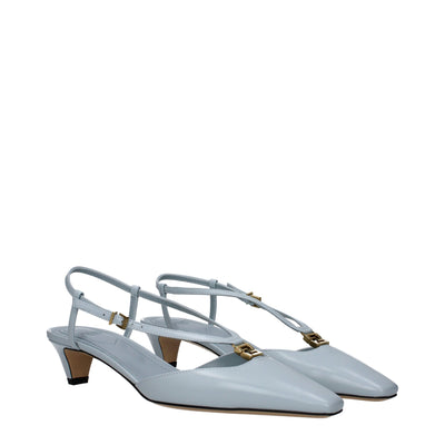 Fendi Light Blue Leather Flat Sandals