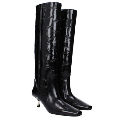 Paris Texas Black Leather High Heel Boots