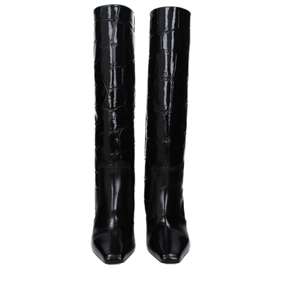 Paris Texas Black Leather High Heel Boots