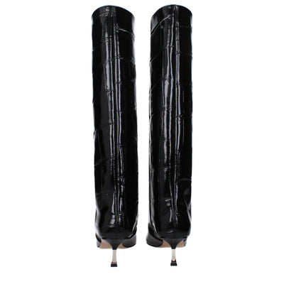 Paris Texas Black Leather High Heel Boots