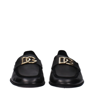 Dolce & Gabbana Black Leather Slip-On Loafers