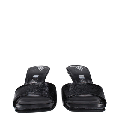 The Attico Black Leather Flat Sandals