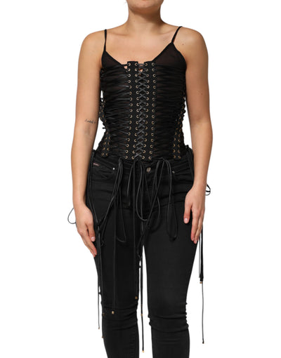 Dolce & Gabbana Black Eyelet Embellished Corset Style Top
