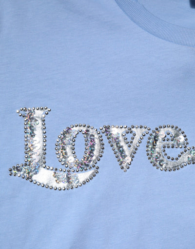 PINKO Blue Love Story Sequined Embellished Short Sleeves T-shirt