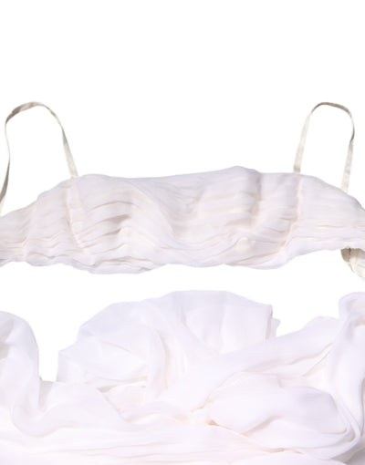 Dolce & Gabbana White Bustier Corset Cropped Chiffon Top