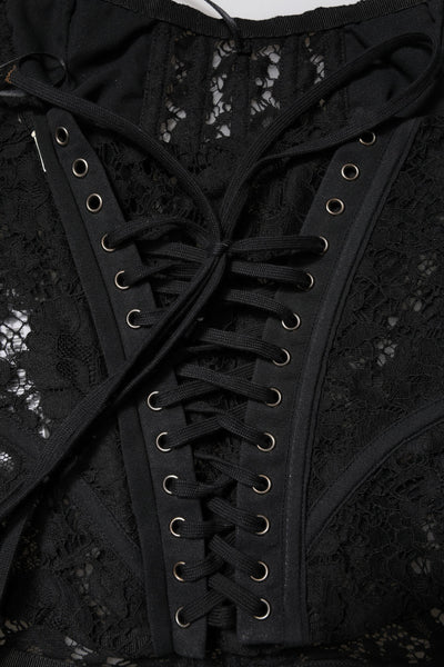 Dolce & Gabbana Black Strapless Floral Lace Bustier Cropped Top