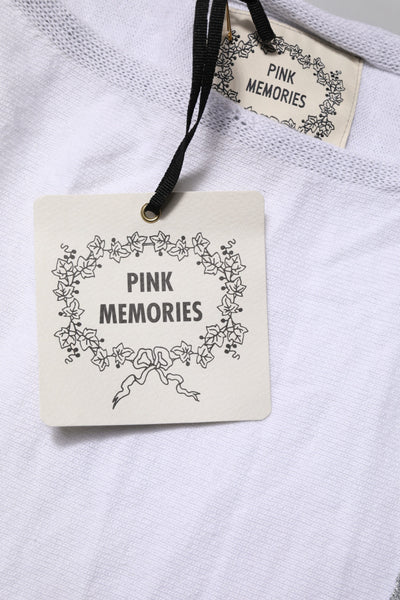 PINK MEMORIES White Cotton Short Sleeves Round Neck Blouse Top