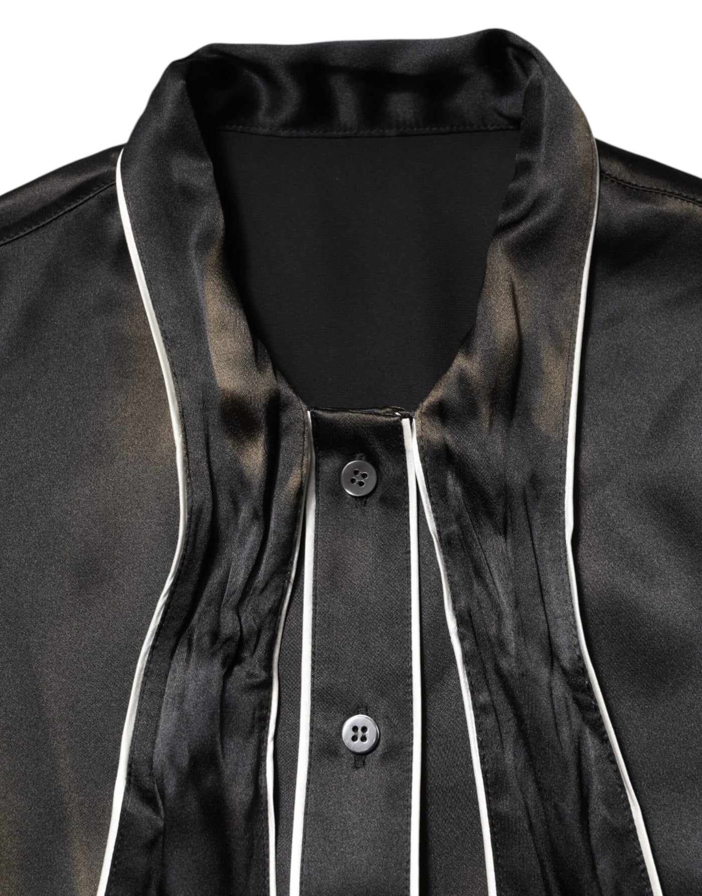 Dolce & Gabbana Black Silk Ascot Collared Button Blouse Top