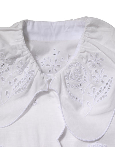 Dolce & Gabbana White Ruffled Lace Embellished Blouse Top
