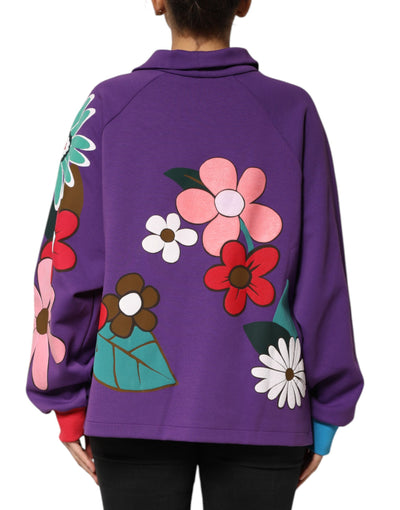 Dolce & Gabbana Purple Floral Print Cotton Long Sleeves Top