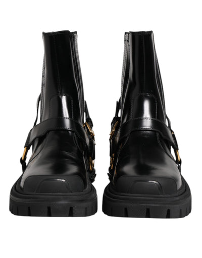 Dolce & Gabbana Black Leather Chelsea Men Short Boots Shoes