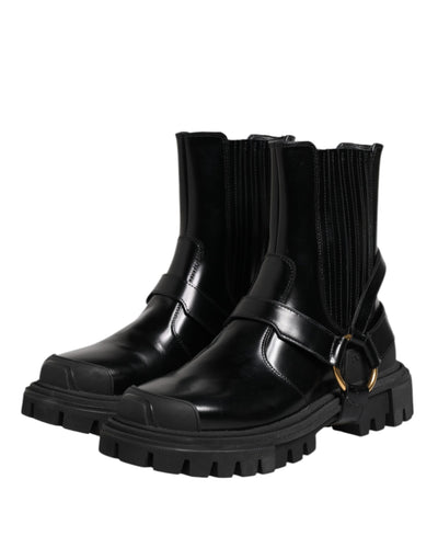 Dolce & Gabbana Black Leather Chelsea Men Short Boots Shoes