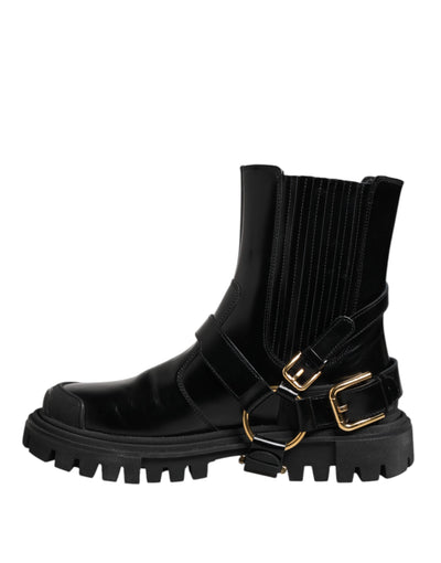 Dolce & Gabbana Black Leather Chelsea Men Short Boots Shoes