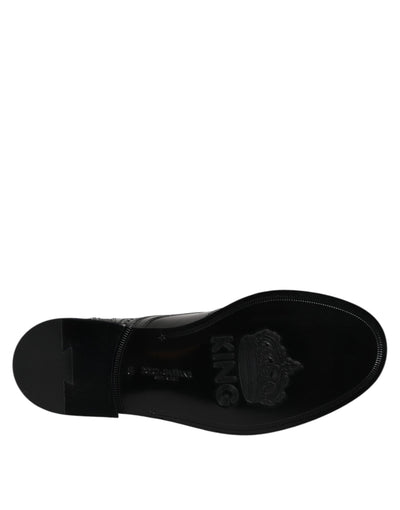 Dolce & Gabbana Black Leather Lace Up Mid Calf Boots Shoes