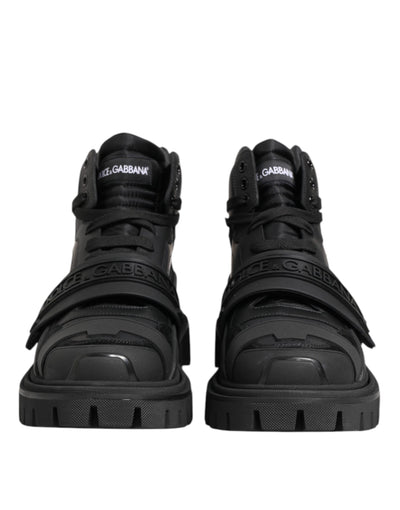 Dolce & Gabbana Black Leather Trekking Sneakers Boots Shoes