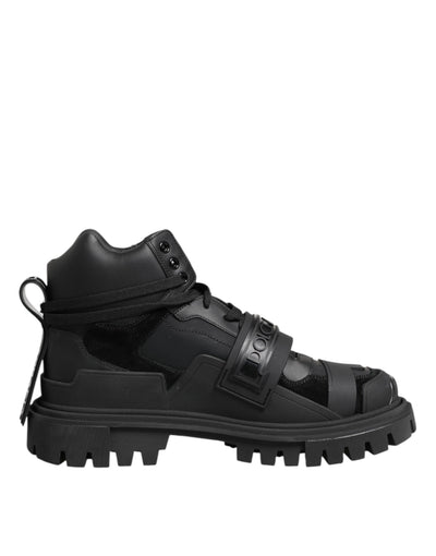 Dolce & Gabbana Black Leather Trekking Sneakers Boots Shoes