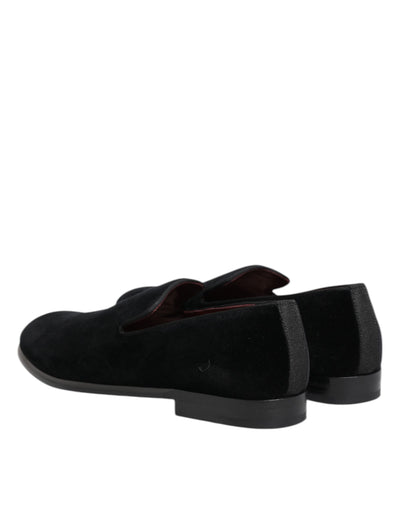 Dolce & Gabbana Black Velvet Loafers Formal Men Dress Shoes