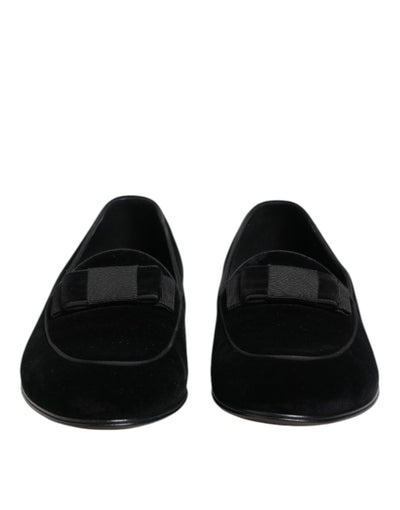 Dolce & Gabbana Black Velvet Loafers Formal Men Dress Shoes